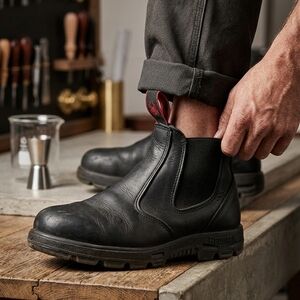 Redback Black Slip-On Boots for Men